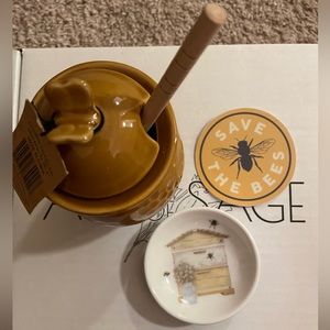 Bee gift bundle: honey pot, bee jewelry dish, save the bees sticker